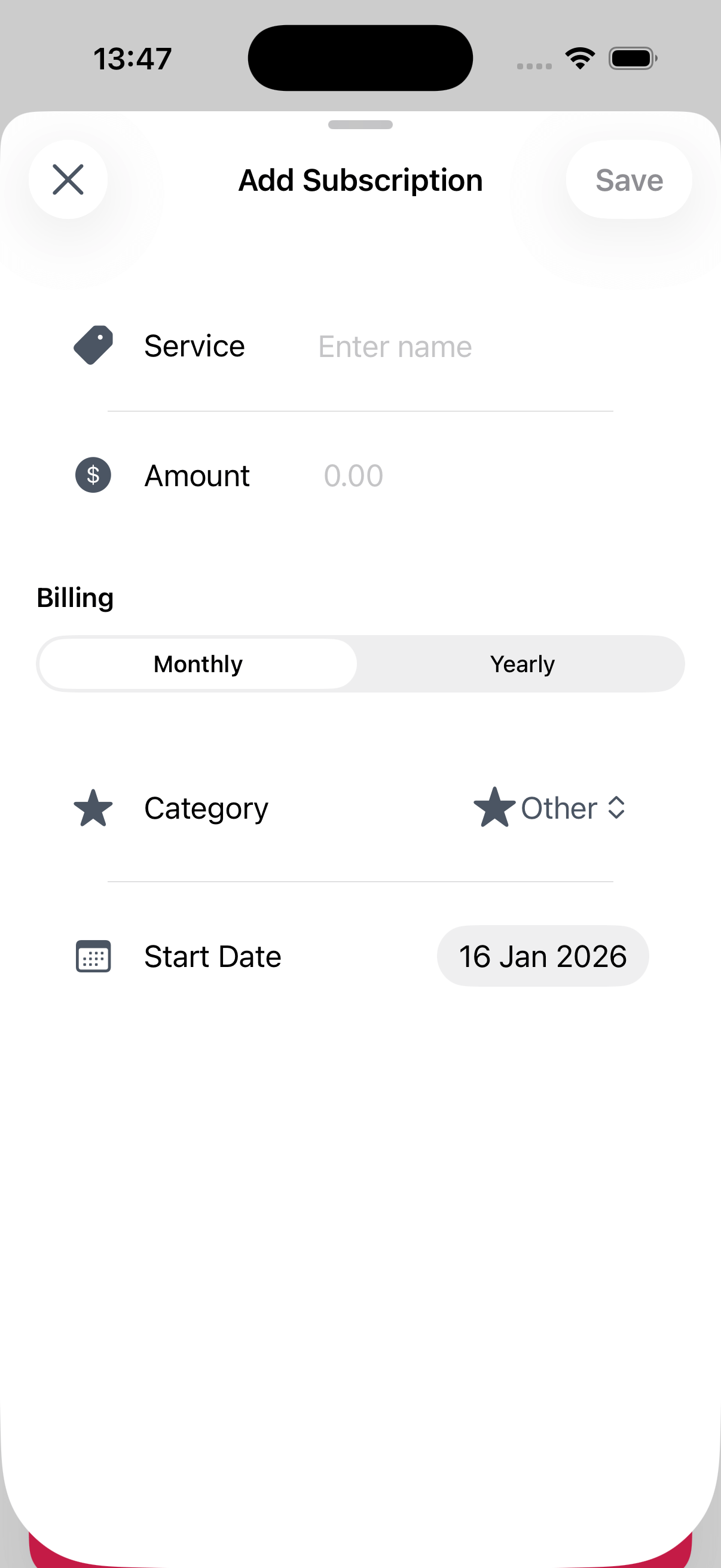 MySubscribe add screen